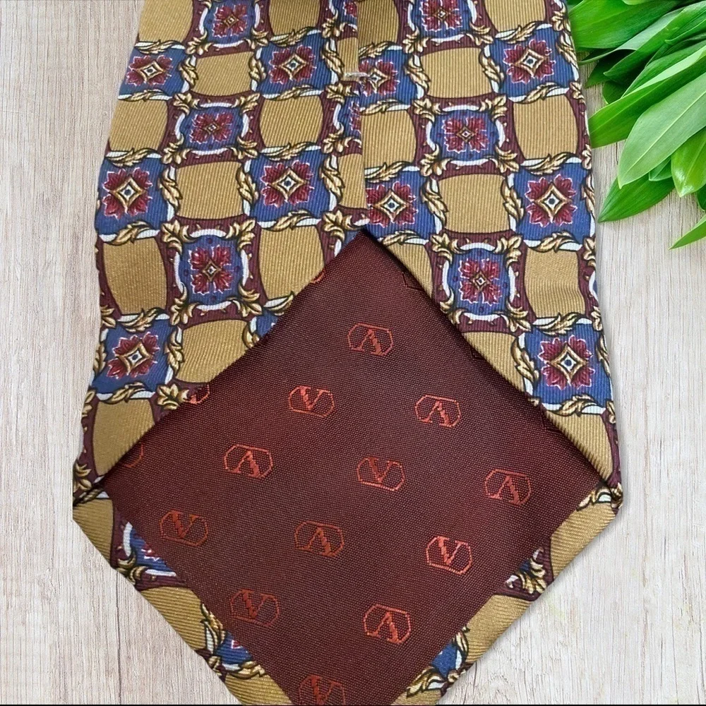 Vintage 90s Valentino Cravatte Silk Tie Baroque Geometric Print Made in Italy